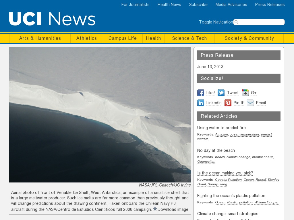 Random link to http://news.uci.edu/press-releases/warm-ocean-drives-most-antarctic-ice-shelf-loss-uc-irvine-and-others-show/