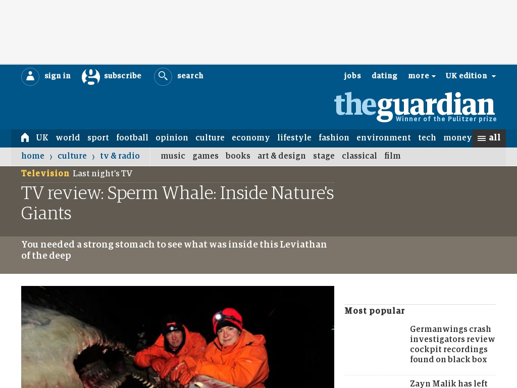 Random link to http://www.guardian.co.uk/tv-and-radio/2011/aug/07/tv-review-inside-sperm-whale