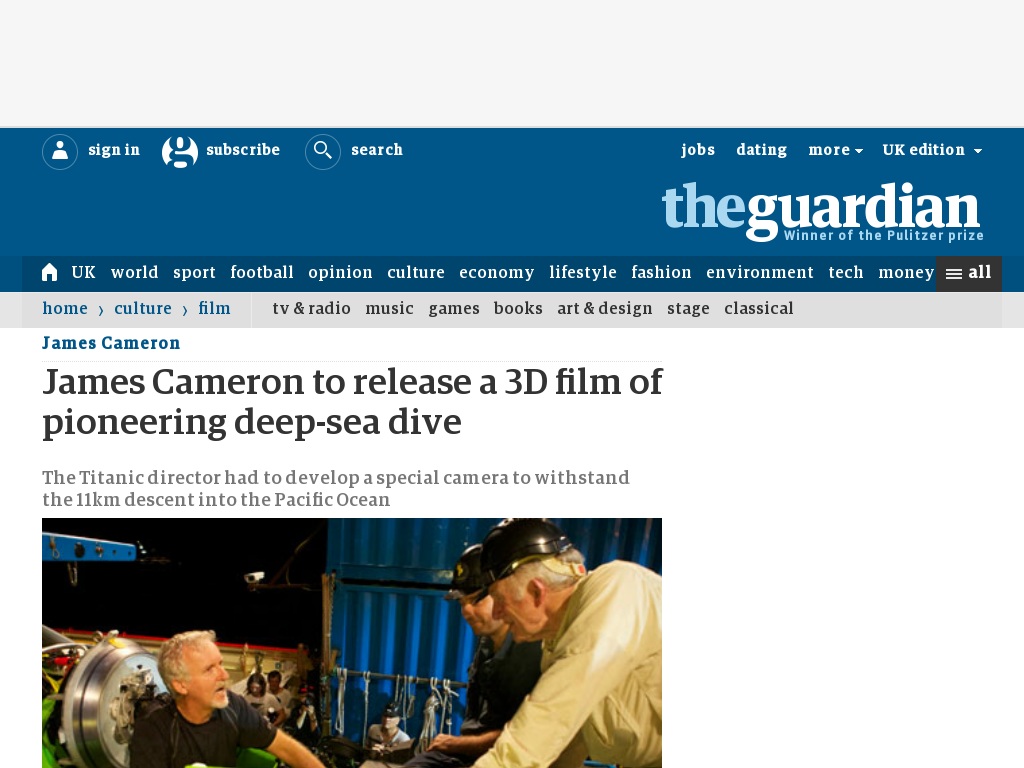 Random link to http://www.guardian.co.uk/film/2012/mar/29/james-cameron-3d-film-deep-sea-dive