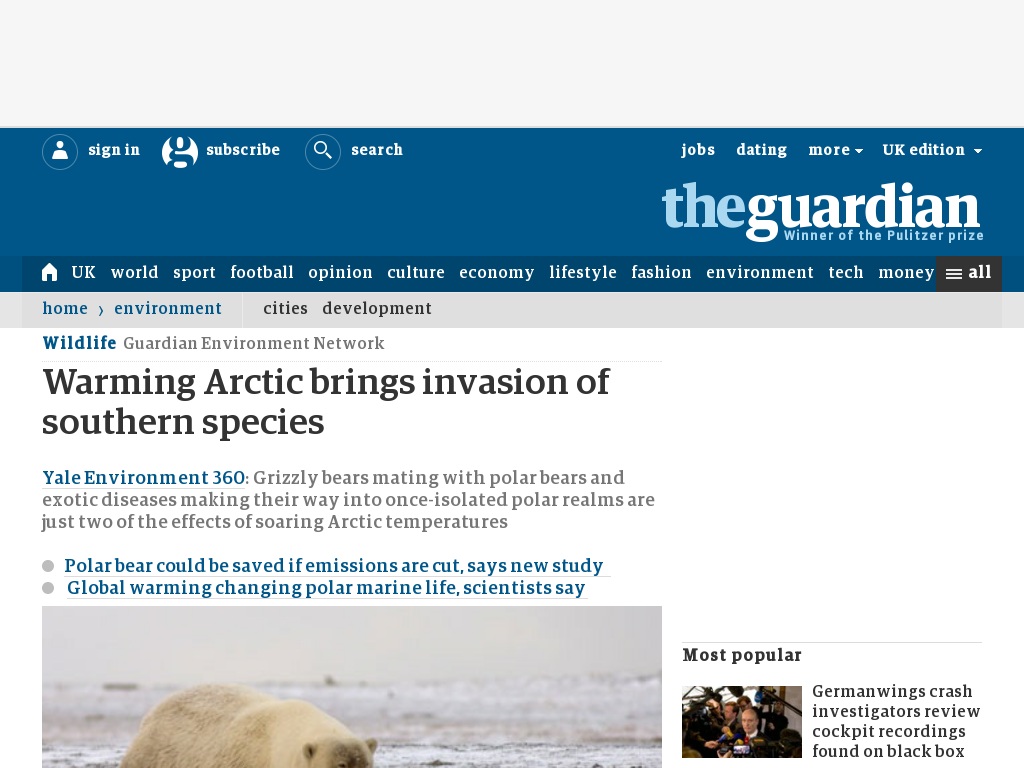 Random link to http://www.guardian.co.uk/environment/2011/feb/14/warming-arctic-southern-species