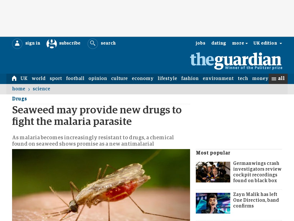 Random link to http://www.guardian.co.uk/science/2011/feb/21/seaweed-drugs-malaria-parasite-antimalarial