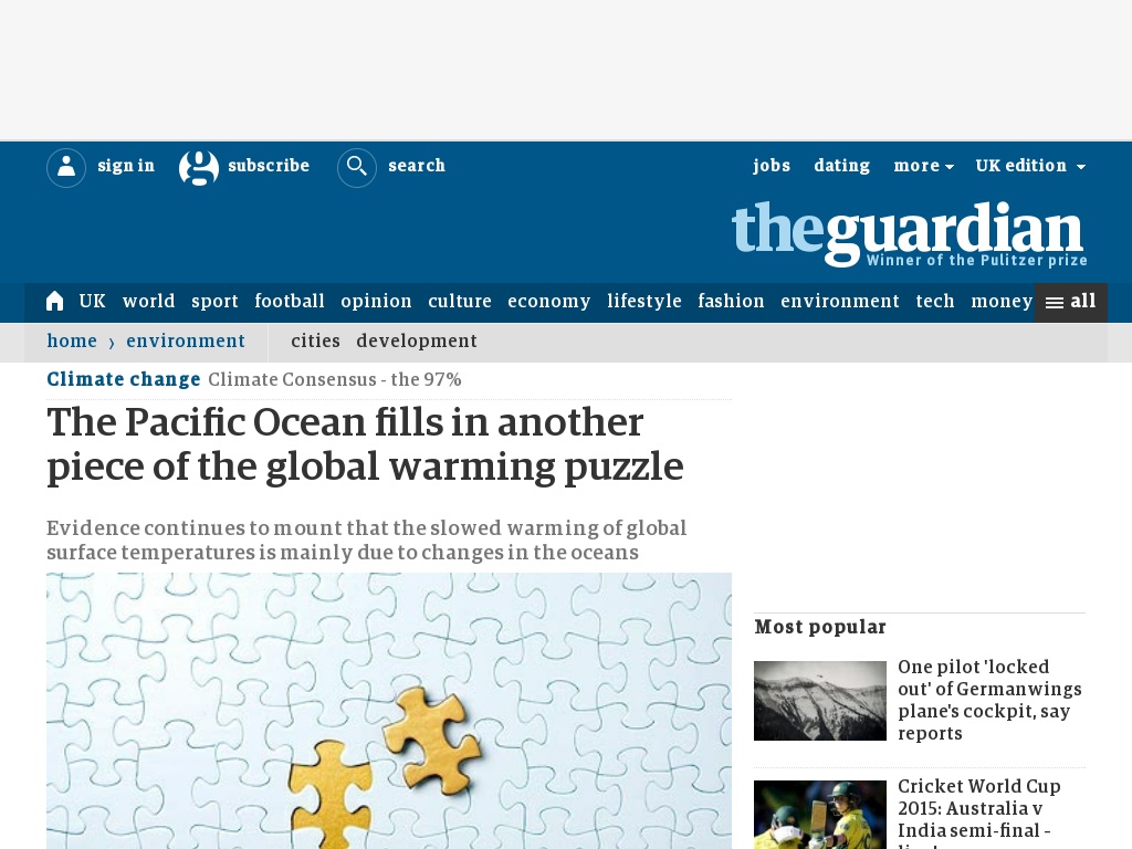 Random link to http://www.theguardian.com/environment/climate-consensus-97-per-cent/2013/sep/03/global-warming-pacific-ocean-puzzle-piece