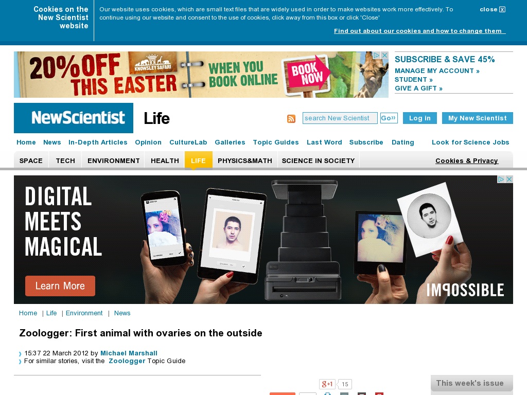 Random link to http://www.newscientist.com/article/dn21619-zoologger-first-animal-with-ovaries-on-the-outside.html